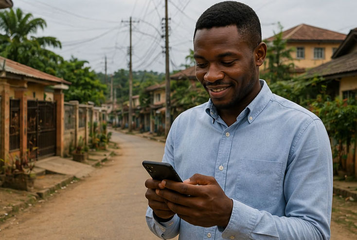 A man in Nigeria participating from his smartphone